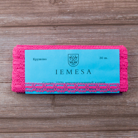 Мерсеризованное хлопковое кружево, 15 мм, цвет ярко-розовый. Арт 1798/3L                 