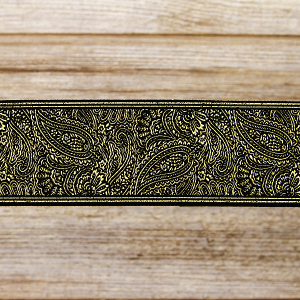 Лента жаккард с люрексом SAFISA, 50 мм, 15 м, цвет 101, черный/золотой. Арт 9219-50мм-101