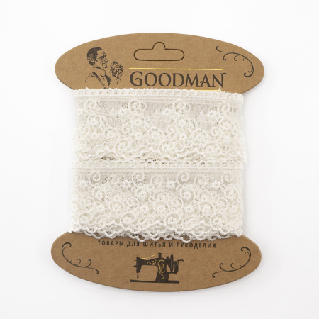Кружево-вышивка на тюле, 42 мм, цвет молочный, 100% полиэстер, 3,5 м. Арт T-2443.112