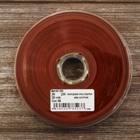 Косая бейка хлопок/полиэстер 20 мм, 25 м, цвет 38, бронзовый темный. Арт 6120-20мм-38            