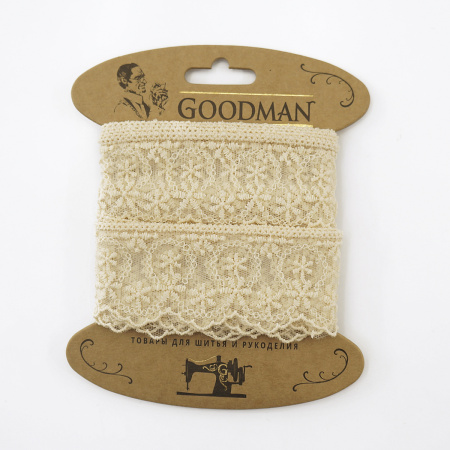 Кружево-вышивка на тюле, 45 мм, цвет бежевый, 100% полиэстер, 3,5 м. Арт T-1281.371