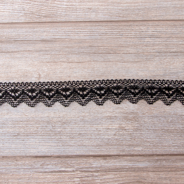 Мерсеризованное хлопковое кружево, 35 мм, цвет черный. Арт 3201/14                 