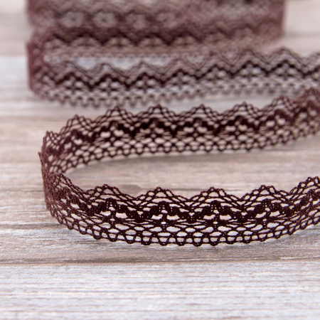 Мерсеризованное хлопковое кружево, 25 мм, цвет темно-коричневый. Арт 3207/05                 