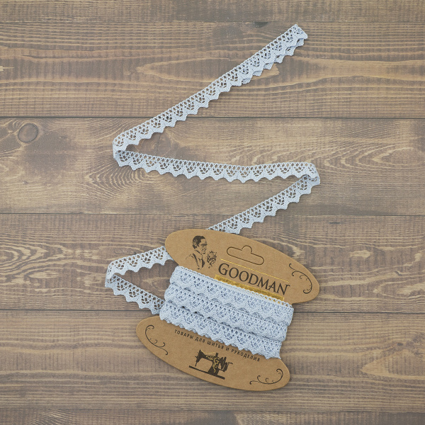 Кружево плетеное, 12 мм, цвет голубой, 100% хлопок, 5 м. Арт K-5004-267