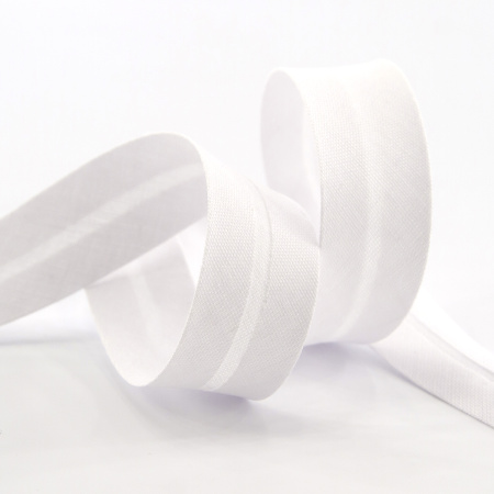 Косая бейка хлопок/полиэстер 20 мм, 25 м, цвет 02, белый. Арт 6120-20мм-02            