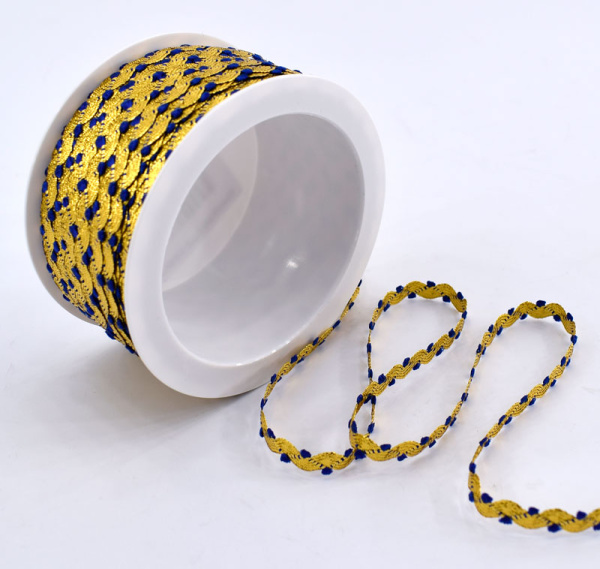 Тесьма PEGA тип вьюнчик люрекс, золото с синим, 7 мм. Арт 841519821DA707