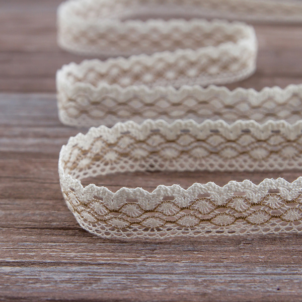 Мерсеризованное хлопковое кружево, 20 мм, цвет белый с бежевым. Арт 2019/Z1