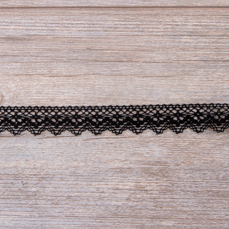Мерсеризованное хлопковое кружево, 25 мм, цвет черный. Арт 3207/14                 