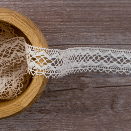 Мерсеризованное хлопковое кружево, 20 мм, цвет белый. Арт 1579/01