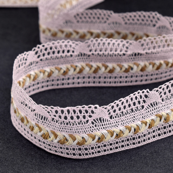 Мерсеризованное хлопковое кружево, 35 мм, цвет розовый. Арт 2196/06
