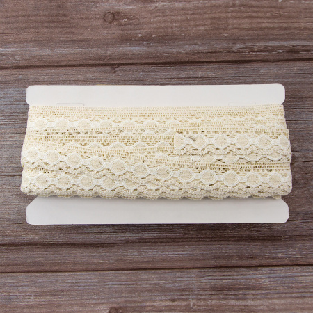 Мерсеризованное хлопковое кружево, 23 мм, цвет сливочный с белым. Арт 3679/30