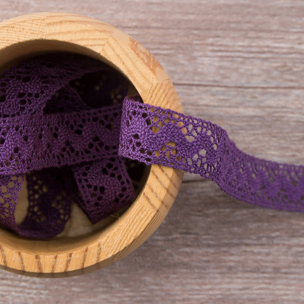 Мерсеризованное хлопковое кружево, 16 мм, цвет темно-лавандовый. Арт 2066/46