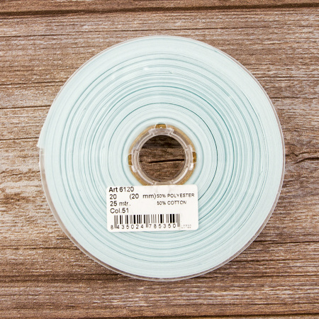 Косая бейка хлопок/полиэстер 20 мм, 25 м, цвет 51, бледно-голубой. Арт 6120-20мм-51            