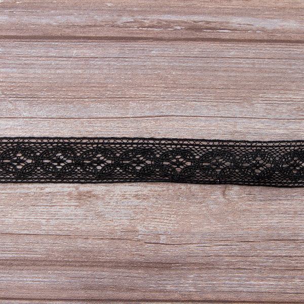 Мерсеризованное хлопковое кружево, 35 мм, цвет черный. Арт 2223/14