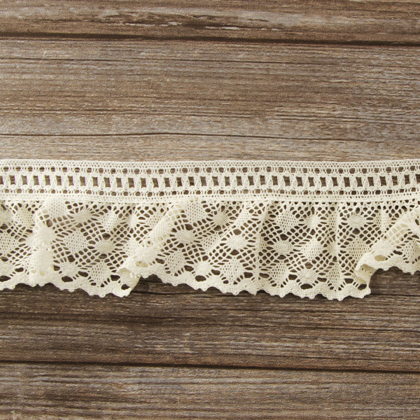 Мерсеризованное хлопковое кружево, 80 мм, цвет шампань. Арт 2217/72