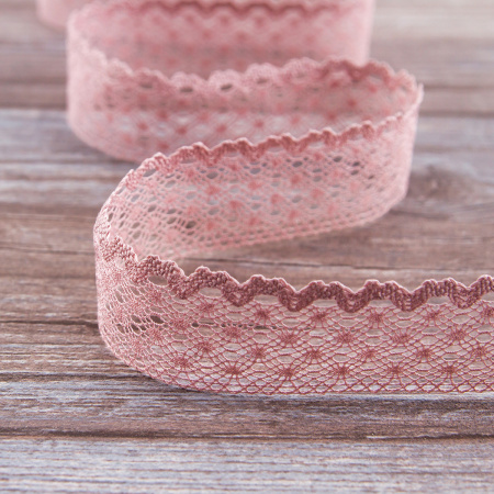 Мерсеризованное хлопковое кружево, 30 мм, цвет пыльно-розовый. Арт 2021/W4