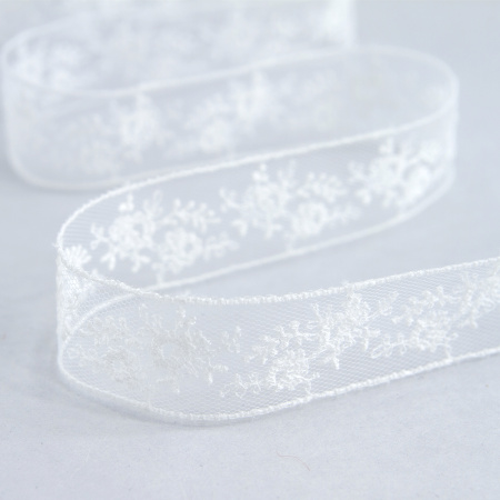 Вышивка на тюле, 23 мм, цвет белый. Арт I647/01