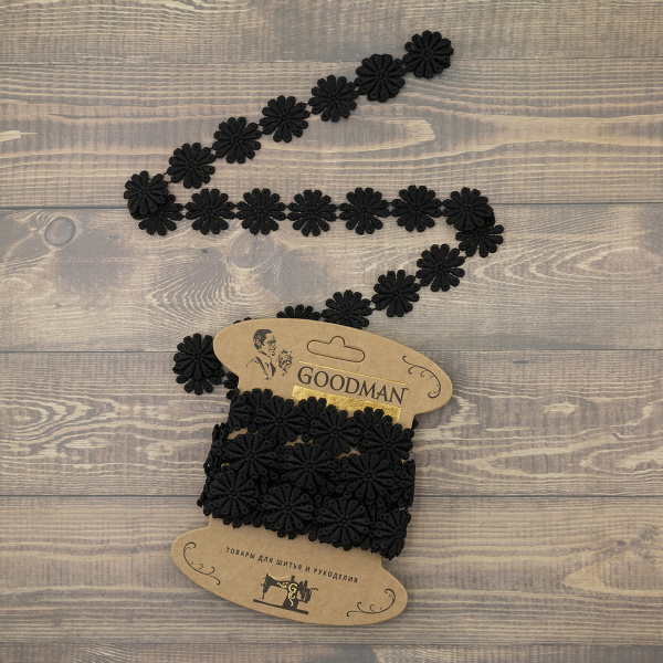 Кружево гипюр, 28 мм, цвет черный, 100% полиэстер, 3,5 м. Арт G-4988.13