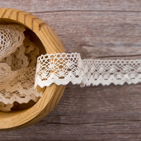 Мерсеризованное хлопковое кружево, 20 мм, цвет шампань. Арт 2019/72