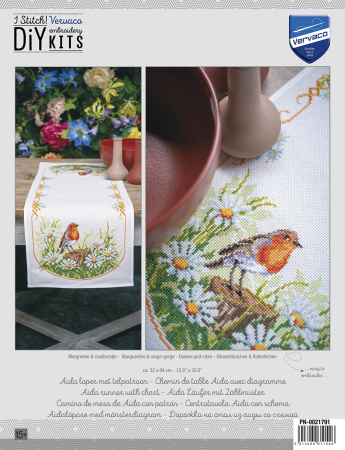 Набор для вышивания дорожки "Малиновка и маргаритки". Арт PN-0021791