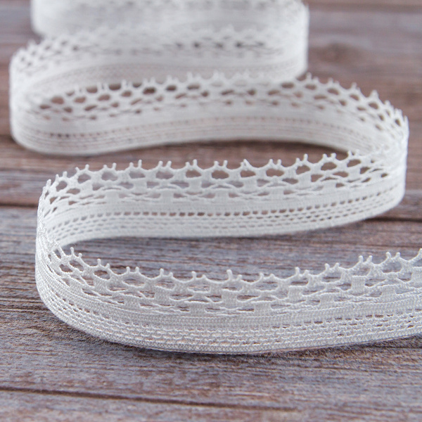 Мерсеризованное хлопковое кружево, 20 мм, цвет белый. Арт 2010/01