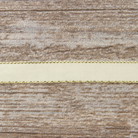 Лента атласная SAFISA с люрексным кантом по краям, 11 мм, 25 м, цвет 56, кремовый. Арт 25190-11мм-56           