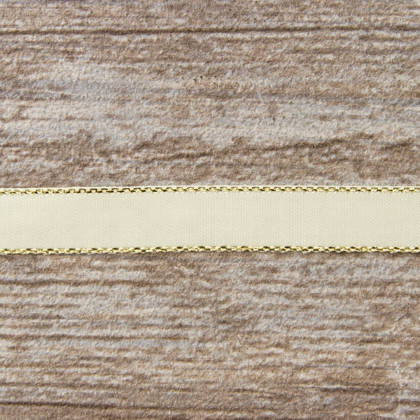 Лента атласная SAFISA с люрексным кантом по краям, 11 мм, 25 м, цвет 56, кремовый. Арт 25190-11мм-56           