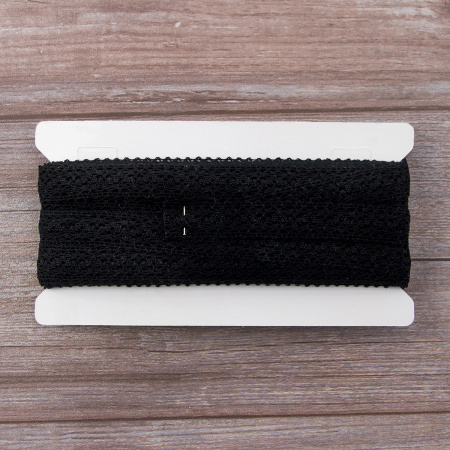 Мерсеризованное хлопковое кружево, 20 мм, цвет черный. Арт 3037/14                 