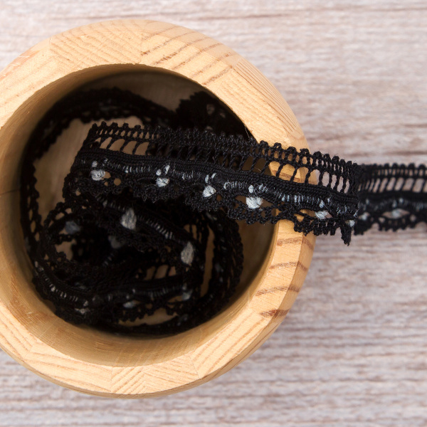 Мерсеризованное хлопковое кружево, 15 мм, черный. Арт 2150/14