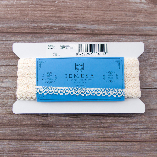 Мерсеризованное хлопковое кружево, 14 мм, шампань. Арт 2094/72