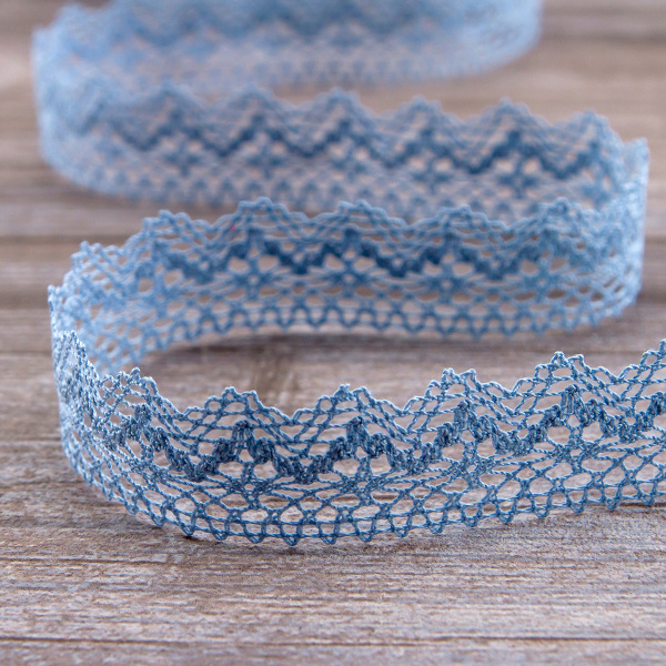 Мерсеризованное хлопковое кружево, 25 мм, цвет темно-голубой. Арт 3207/F4                 