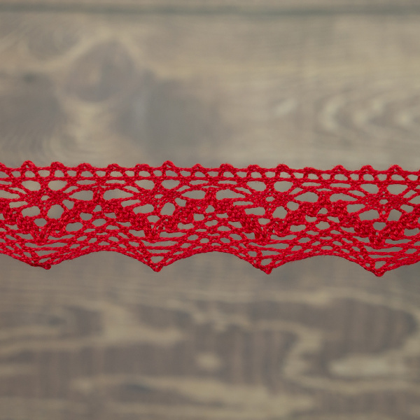 Кружево плетеное, 25 мм, цвет красный, 100% хлопок, 5 м. Арт K-5003-216