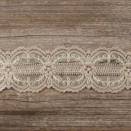 Вышивка на тюле, 60 мм, цвет розовый. Арт I663/F3