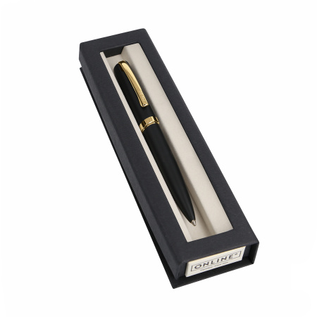 Ручка шариковая "Eleganza" с черным стержнем, толщина линии M, 0.5 мм, корпус черный с золотом. Арт 34596