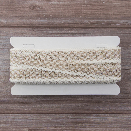 Мерсеризованное хлопковое кружево, 30 мм, цвет белый с бежевым. Арт 2021/Z1