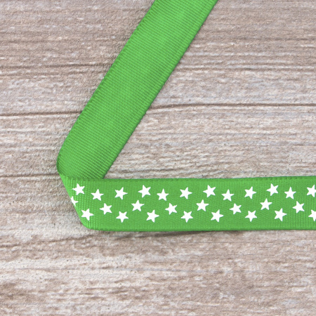 Лента репсовая SAFISA рисунок "звездочки", 15 мм, 15 м, цвет 62, зеленый. Арт 35120-15мм-62
