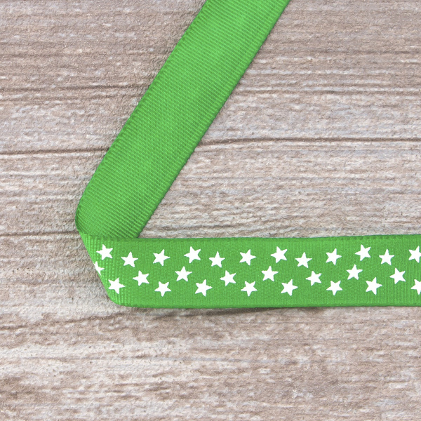 Лента репсовая SAFISA рисунок "звездочки", 15 мм, 15 м, цвет 62, зеленый. Арт 35120-15мм-62