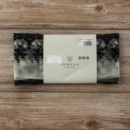 Вышивка на тюле, 136 мм, цвет черный. Арт I672/14