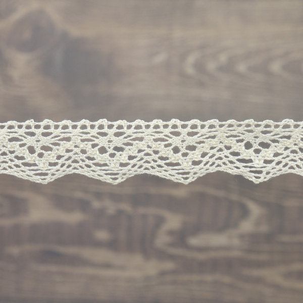Кружево плетеное, 25 мм, цвет молочный, 100% хлопок, 5 м. Арт K-5003-02