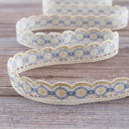 Мерсеризованное хлопковое кружево, 23 мм, цвет бежевый/сиреневый. Арт 3679/98