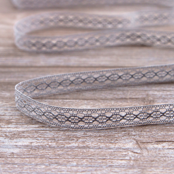 Мерсеризованное хлопковое кружево, 10 мм, цвет серый. Арт 3517/W3