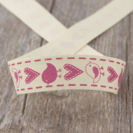 Лента хлопковая на картонноймини-катушке "Птички и подарки". Арт VR15.060