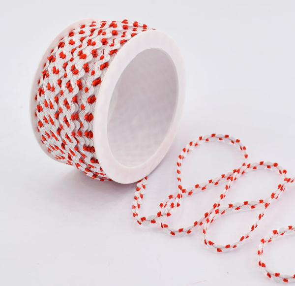 Тесьма PEGA тип вьюнчик, белый с красным, 7 мм. Арт 841512221DA003