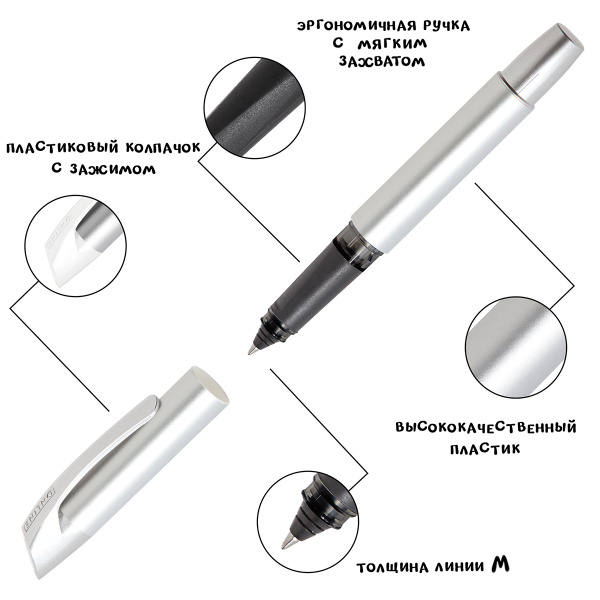 Ручка-роллер "Campus" с синим картриджем, толщина линии 0.7 мм, принт "Glam Girls". Арт 61478/3D