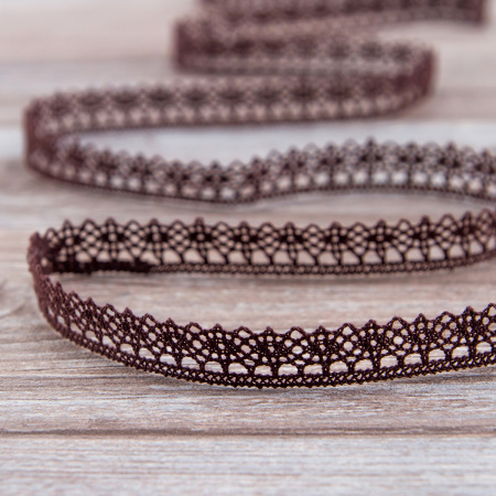 Мерсеризованное хлопковое кружево, 12 мм, цвет темно-коричневый. Арт 3267/05                 