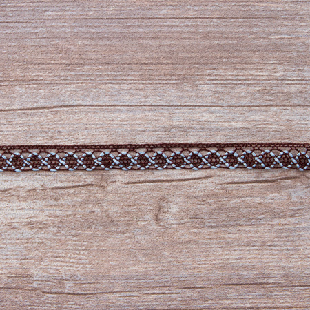 Мерсеризованное хлопковое кружево, 13 мм, цвет коричневый со светло-голубым. Арт 3155/R1                 