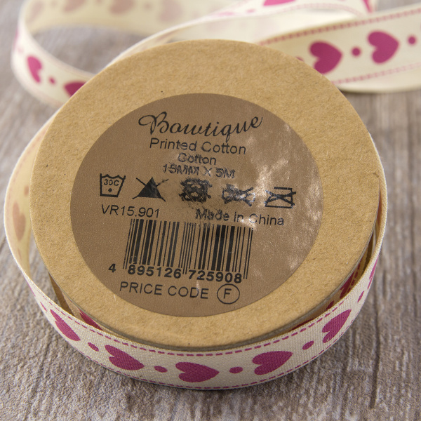 Лента хлопковая на картонной мини-катушке "Сердечки". Арт VR15.901
