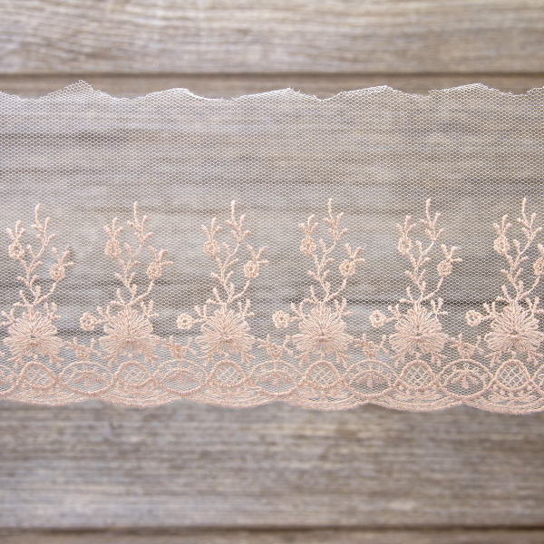 Вышивка на тюле, 87 мм, цвет розовый. Арт I646/F3