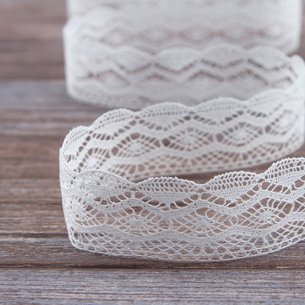 Мерсеризованное хлопковое кружево, 30 мм, цвет белый. Арт 2227/01
