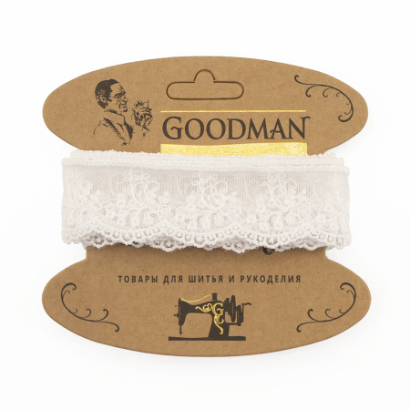 Кружево-вышивка на тюле, 32 мм, цвет белый, 100% полиэстер, 3,5 м. Арт T-30115.212